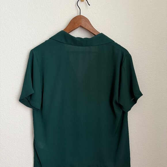 Lulus Good Luck Charm Dark Green Short Sleeve Button-up Top - Size S - Picture 4 of 5